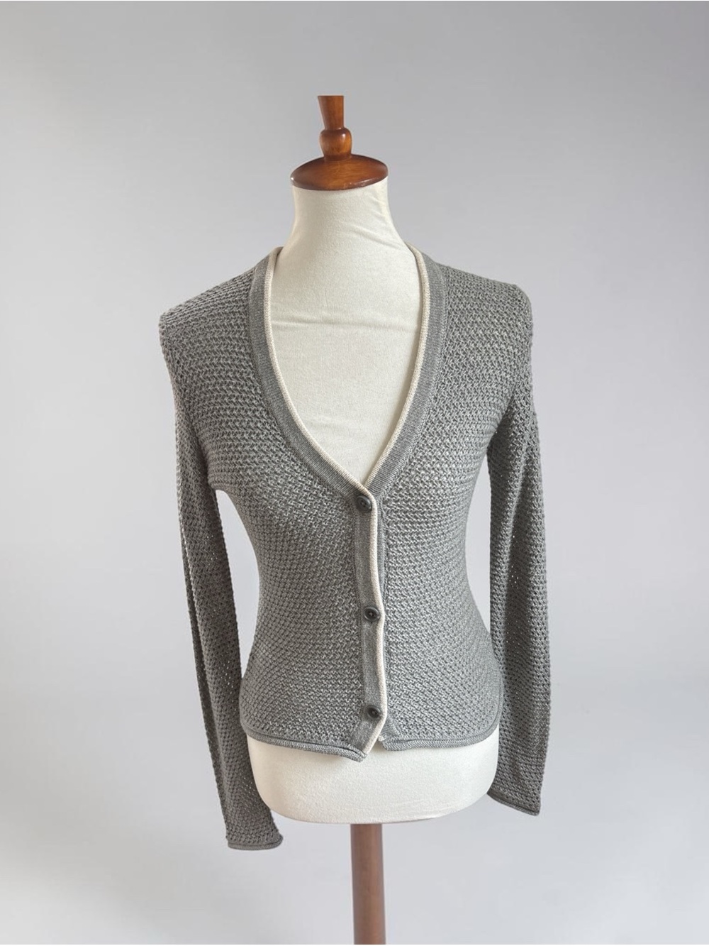 James Perse Gray Knit V-Neck Button Cardigan Sweater